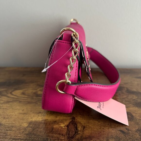 New Juicy Couture Short Sweet Raspberry Pink Shoulder Bag Gold Cute JC - Picture 2 of 4